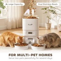 PawHut Automatic Cat Feeder Timed Portion Control Pet Food Dispenser with 2 Stainless Steel Bowls(m-4)