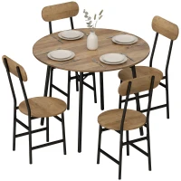 HOMCOM 5-teiliges Ess-Set: Tisch und 4 Stühle, Metallbeine, natürliche Oberfläche.(m-7)