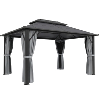 Outsunny 3 x 4m Hardtop Gazebo Canopy with UPF30+ Double Polycarbonate Roof, Aluminium Frame Garden Gazebo Permanent Pavilion with Mosquito Netting and Curtains for Patio, Deck, Grey