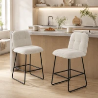 HOMCOM Set de 2 taburete de bar, scaune înalte căptușite din țesătură bouclé, șezut extra-larg 66H cm, crem(m-2)