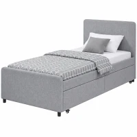 HOMCOM Letto Estraibile, Struttura Letto Singola/Doppia con Rete a Doghe in Metallo, Testata e Pediera Imbottite, Grigio Chiaro(m-7)