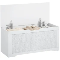 HOMCOM Cufăr de depozitare 136 L băncuță de depozitare cu panou din ratan capac cu brațe de susținere pentru hol 100x40x45cm alb(m-7)