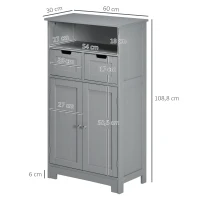 kleankin Mobile Armadietto da Bagno con 2 Cassetti e Vano, Anta e Ripiano Regolabile, 60x30x108.8 cm, Grigio(m-3)