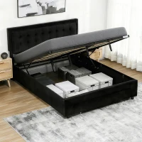HOMCOM King Ottoman Bed Frame, Upholstered Bed Frame with Storage Drawer and Adjustable Headboard, 5ft, Black(m-10)