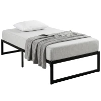 HOMCOM Cadru de pat 90 x 200 cm cu somieră din metal, pat single cu depozitare sub pat, silențios, montaj ușor, negru(m-7)