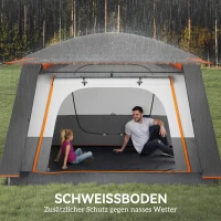 Outsunny Kampeertent voor 5 personen lichtgewicht, stabiel, waterdicht tunneltent met luifel, grondzeil, donkergrijs(m-6)