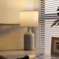 HOMCOM Lampe de Table avec Base en Céramique et Abat-Jour en Lin, Lampe de Chevet Rétro avec Culot E27, Blanc et Sable(m-7)