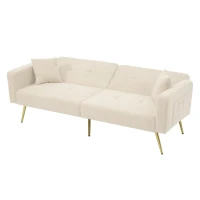 Convertible Sofa Bed with 3‑Position Adjustable Backrest, Comfortable Daybed with High‑Density Foam Seat, 176L x 64W x 75H cm, Beige(m-11)