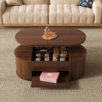 Lift-Top Coffee Table with Wooden Sides and Extendable Lower Shelf, Height-Adjustable Center Table with Ample Storage, 110L x 55.5W x 40H cm, Wood(m-4)