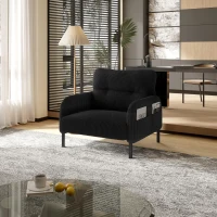 Corduroy Single-Seater Armchair with High-Density Foam Cushion, Ergonomic Wide Seat with Double Side Storage Pockets, 67L x 75W x 79H cm, Black(m-1)