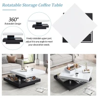 Contemporary Coffee Table with Large-Capacity Lower Shelf, 2-Tone Center Table with Recessed Compartments, 70L x 70W x 36H cm, Black(m-6)