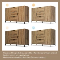 Modern Industrial Sideboard with Metal Frame and Adjustable Feet, Combo Buffet Cabinet with Height-Adjustable Shelf, 120L x 40W x 76H cm, Dark Oak(m-6)