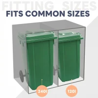 Double Wheelie Bin Storage Box with Planting Top and Tipping Chains, Galvanised Steel Lockable Bin Store with Ventilation Slots, 132L x 80W x 125H cm, Grey(m-7)