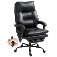 HOMCOM Chaise bureau ergonomique fauteuil de bureau en PU soutien lombaire gonflable dossier inclinable hauteur réglable noir(m-11)