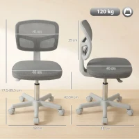 Vinsetto Silla de Oficina Ergonómica Sin Reposabrazos Sillón de Oficina Giratorio Respaldo Curvado en Malla y Ruedas Gris(m-3)
