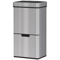 HOMCOM Afvalbak afvalscheidingssysteem prullenbak met sensor 72 L 3 vakken rvs zilver(m-10)