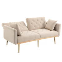 Modern 2-Seater Sofa with 3-Position Adjustable Backrest, Convertible Loveseat with Thick Padded Cushions, 165L x 72.5W x 75H cm, Beige(m-14)