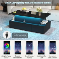Lift-Top Coffee Table with 4 Drawers and Hidden Storage, Multi-Functional Center Table with Open Shelf and USB Port, 100L x 50W x 40H cm, Black(m-5)