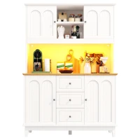 Smart Pantry Cabinet with App-Controlled LED Lights and Solid Pine Legs, Modern Kitchen Pantry with Spacious 3-Drawer Storage, 120L x 40W x 180H cm, White(m-13)