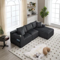 Modular L-Shaped Sectional Sofa with Deep Seat, Plush Corduroy Boneless Couch for Living Room, 257L x 160W x 80H cm, Gray(m-1)