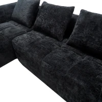 Oversized Modular L-Shaped Sofa with Deep-Seated Sleeper Design, Plush Sectional Sofa with Hidden Side Pockets, 250L x 158W x 60H cm, Black(m-11)