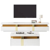 TV Stand and Coffee Table Set with Ample Storage, 2-Piece Living Room Furniture Set with Durable Particleboard, 200L x 40W x 42H cm, White(m-2)