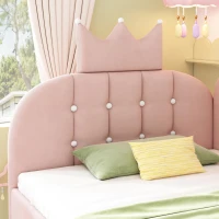 Upholstered Daybed with Hydraulic Storage and Crown Headboard, Space-Saving Guest Bed with Padded Velvet Upholstery, 199L x 96W x 96H cm, Pink(m-10)