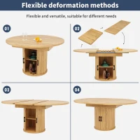 Extendable Round Dining Table with Hidden Leaf Storage, Extension Kitchen Table with Realistic Wood-Grain Finish, 118L x 118W x 76H cm, Natural(m-5)