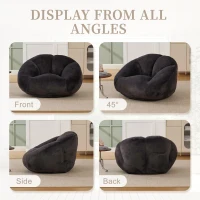 Shell-Shaped Bean Bag Chair with High-Rebound Memory Foam Filling, Ergonomic Floor Lounger with Faux Fur Removable Cover, 100L x 90W x 57H cm, Black(m-4)
