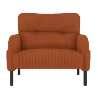 Corduroy Single-Seater Armchair with High-Density Foam Cushion, Ergonomic Wide Seat with Double Side Storage Pockets, 67L x 75W x 79H cm, Orange(m-2)
