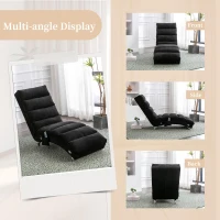 Fabric Relaxation Chaise Longue with Gentle Vibration, Contoured Ergonomic Floor Lounger with Side Pocket, 148L x 55W x 87H cm, Black(m-4)
