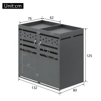 Double Wheelie Bin Storage Box with Planting Top and Tipping Chains, Galvanised Steel Lockable Bin Store with Ventilation Slots, 132L x 80W x 125H cm, Grey(m-3)