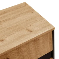 On-Trend Sideboard with Colour-Coordinated Design, Stylish Storage Cabinet with Glass-Front Door, 140L x 41W x 78.5H cm, Black+Wood(m-6)