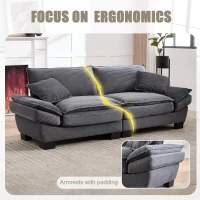 Oversized Two-Seater Sofa with Modern Deep-Seated Modular Design, Comfortable Daybed with Ergonomic Curves, 224L x 81W x 81H cm, Dark Gray(m-6)