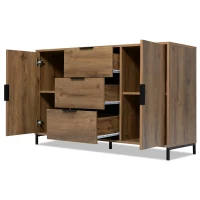 Modern Industrial Sideboard with Metal Frame and Adjustable Feet, Combo Buffet Cabinet with Height-Adjustable Shelf, 120L x 40W x 76H cm, Dark Oak(m-12)