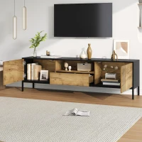 Low-Profile Nordic TV Cabinet with 2 cabinets and Open Shelves, Stylish TV Stand with Chipboard Construction, 170L x 35W x 50H cm, Natural(m-7)
