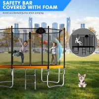 Outdoor Trampoline with Basketball Hoop and Safety Net, Heavy Duty Rebounder with Weatherproof Steel Frame, 366L x 366W x 76H cm, Orange(m-5)