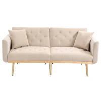Modern 2-Seater Sofa with 3-Position Adjustable Backrest, Convertible Loveseat with Thick Padded Cushions, 165L x 72.5W x 75H cm, Beige(m-2)