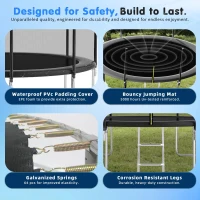 Outdoor Trampoline with Basketball Hoop and Safety Net, Heavy Duty Rebounder with Weatherproof Steel Frame, 366L x 366W x 76H cm, Black(m-6)