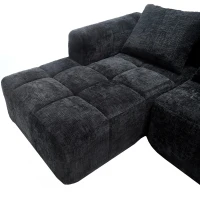 Oversized Modular L-Shaped Sofa with Deep-Seated Sleeper Design, Plush Sectional Sofa with Hidden Side Pockets, 250L x 158W x 60H cm, Black(m-9)