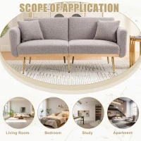 Modern 2-Seater Sofa with 3-Position Adjustable Backrest, Convertible Loveseat with Thick Padded Cushions, 165L x 72.5W x 75H cm, Grey Teddy(m-4)