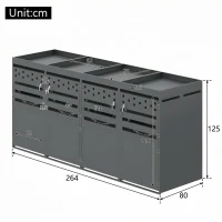 Anthracite Bin Storage Unit with Planter Roof and Rear Drainage, Sleek Dark-Grey Trash Can Shed with Ventilation Slots, 264L x 80W x 125H cm, Grey(m-3)