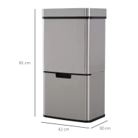 HOMCOM 72L Stainless Steel Recycling Sensor Bin with 3 Compartments for Both Wet/Dry Waste w/Removable Lid  Kitchen Home(m-16)