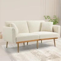 Modern 2-Seater Sofa with 3-Position Adjustable Backrest, Convertible Loveseat with Thick Padded Cushions, 165L x 72.5W x 75H cm, White Teddy(m-1)