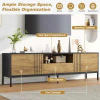 Low-Profile Nordic TV Cabinet with 2 cabinets and Open Shelves, Stylish TV Stand with Chipboard Construction, 170L x 35W x 50H cm, Natural(m-6)