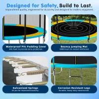 Outdoor Trampoline with Basketball Hoop and Safety Net, Heavy Duty Rebounder with Weatherproof Steel Frame, 366L x 366W x 76H cm, Blue(m-6)
