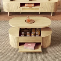 Lift-Top Coffee Table with Height-Adjustable Lift-Up Tabletop, Modern Center Table with Extendable Lower Shelf, 110L x 55.5W x 40H cm, Wood(m-4)
