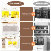 360° Rotating Kitchen Island with App-Controlled LED Lights and Music Sync, Extendable Bar Table with 4 Drawers, 135L x 39W x 93H cm, White(m-6)