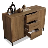 Modern Industrial Sideboard with Metal Frame and Adjustable Feet, Combo Buffet Cabinet with Height-Adjustable Shelf, 120L x 40W x 76H cm, Dark Oak(m-11)