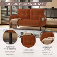Modern Two-Seater Corduroy Sofa with High-Rebound Springs, Comfortable Loveseat with Side Storage Pockets, 120L x 65W x 79H cm, Orange(m-4)